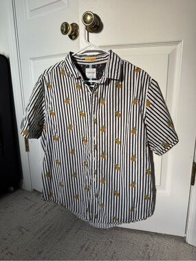 Denim & Flower Black and White Striped Shirt with Pineapple Print